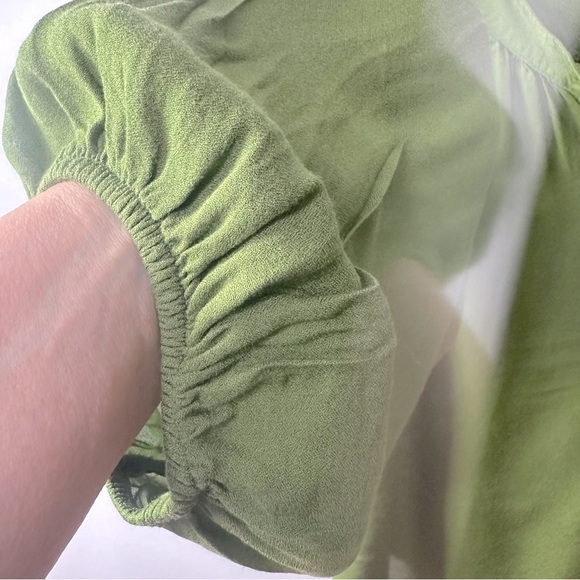 Anthropologie Maeve Kalas Henley Olive Green 3/4 Sleeve Round Neck Blouse SZ M - Picture 6 of 16